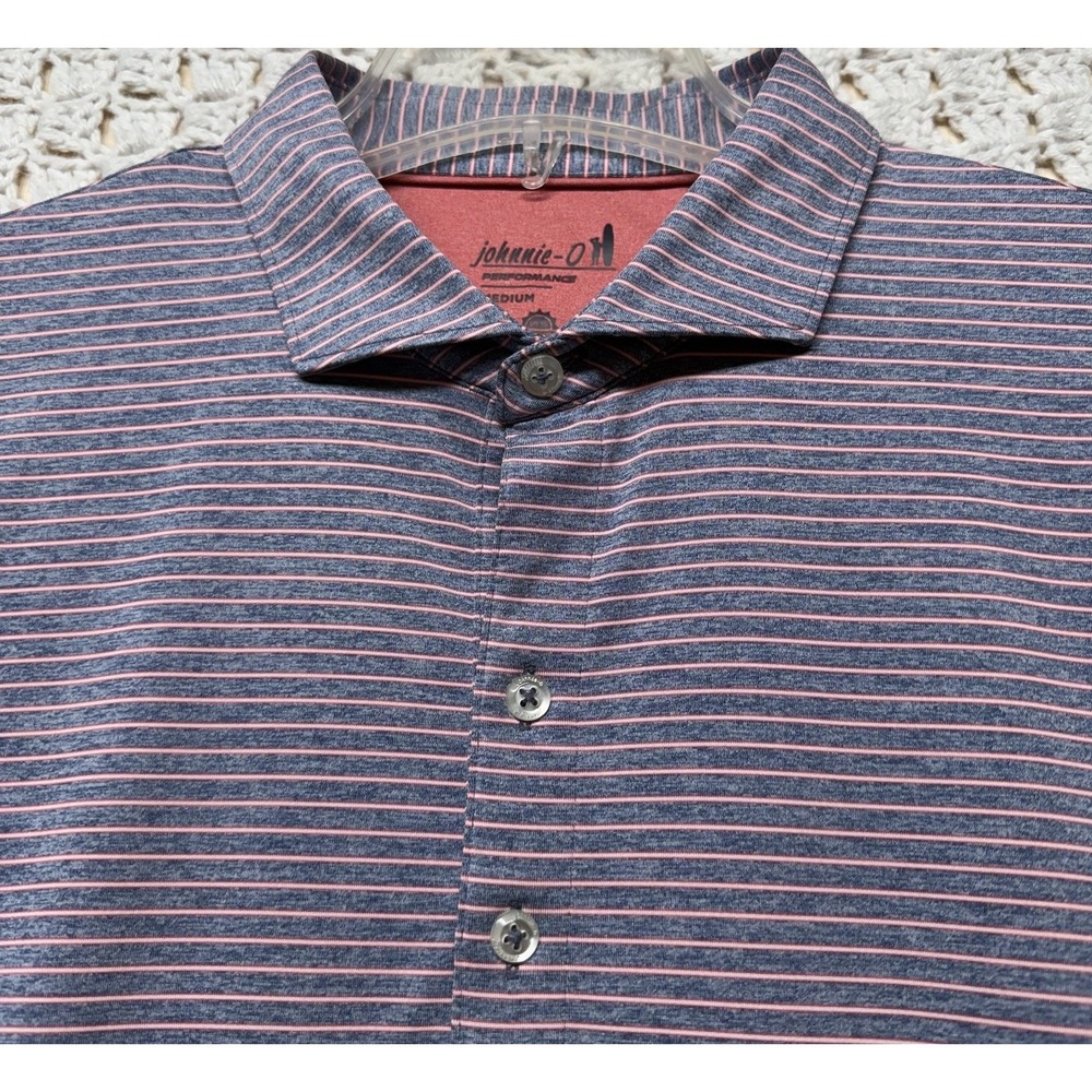 johnnie-O Golf Polo Shirt Mens M Blue Red Striped Performance Short Sleeve